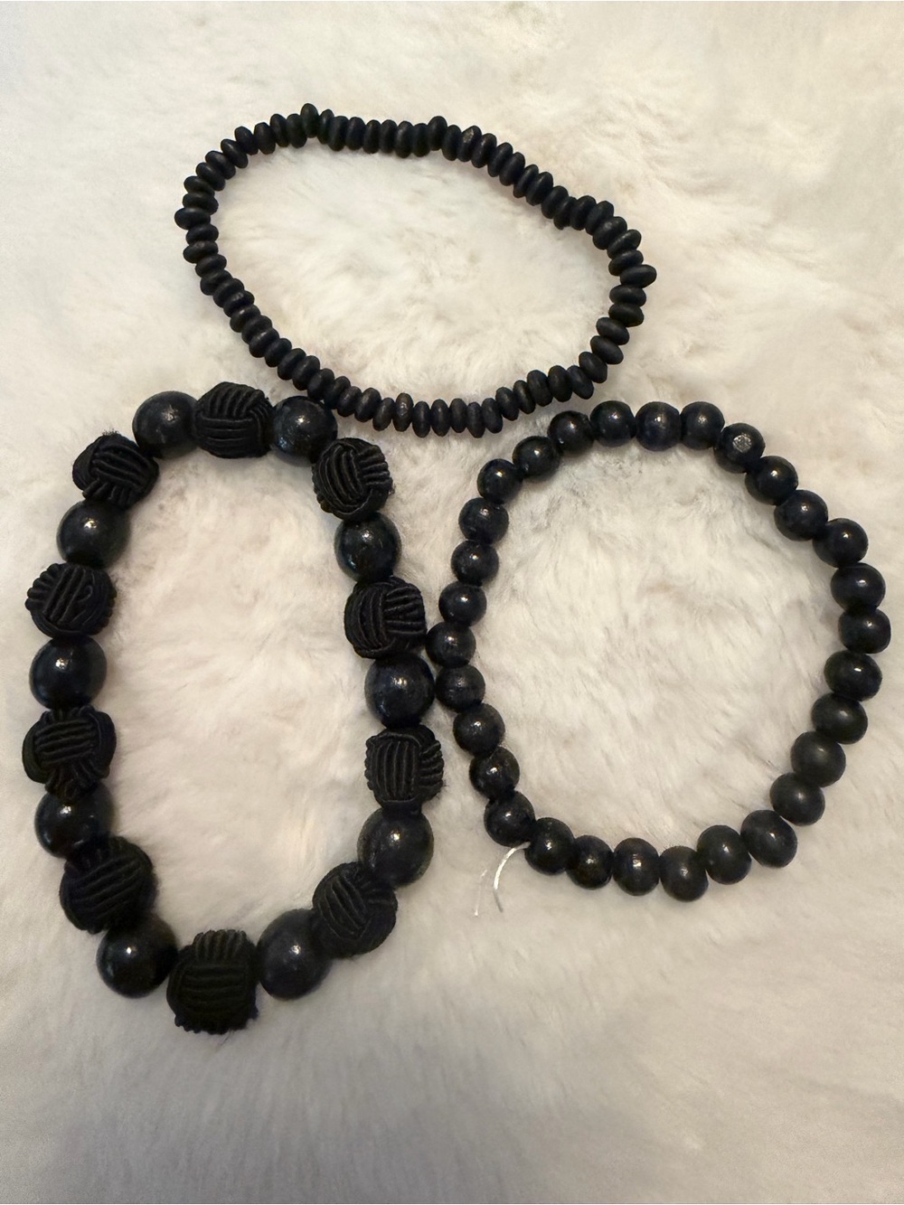 Men/Women Black Beaded Bracelet Set - Classic Elastic Stack